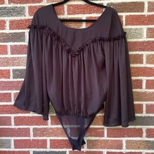 NWTGS Free People Black blousy bodysuit with snaps. Tie in the back (small).